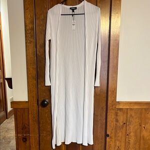 Express White Ribbed Buttoned Cardigan